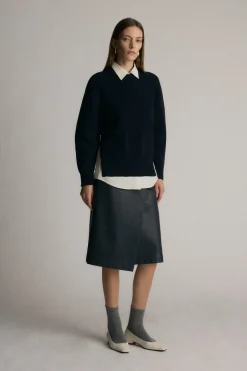 Hua Jia Alba Asymmetric Vegan Leather Skirt< Skirts