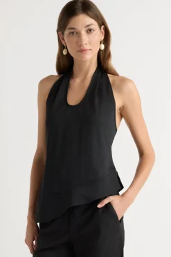 Hua Jia Anju Asymmetric-Hem Halter Blouse< Tops