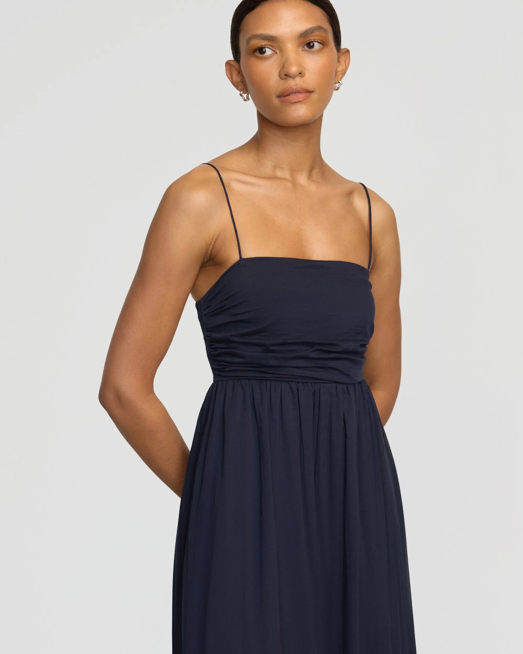 Fashion Apparels Aurora Ruched Organic Cotton Maxi Dress< Dresses