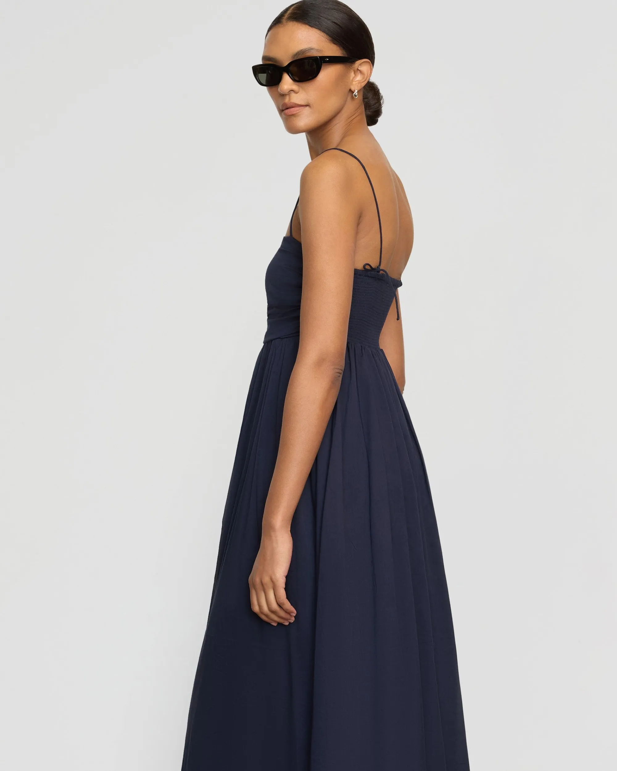 Fashion Apparels Aurora Ruched Organic Cotton Maxi Dress< Dresses