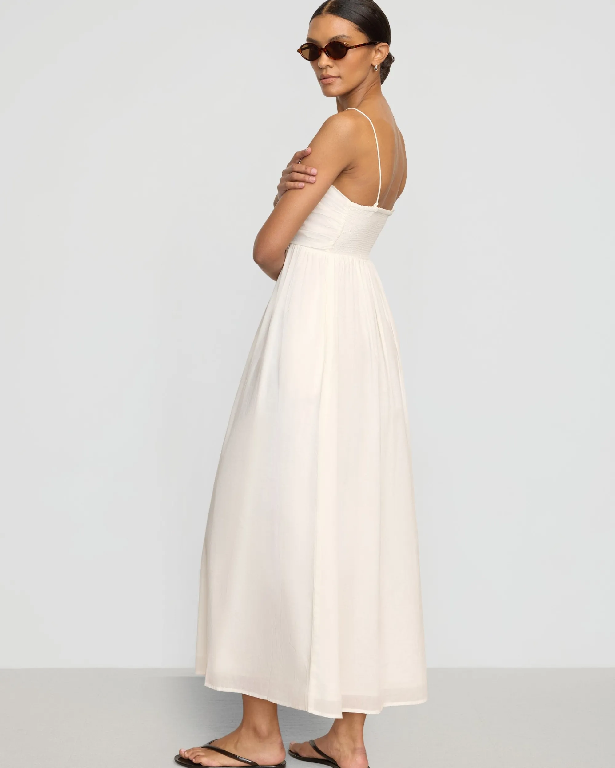 Fashion Apparels Aurora Ruched Organic Cotton Maxi Dress< Dresses