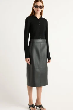 Hua Jia Briony Back-Slit Vegan Leather Skirt< Skirts