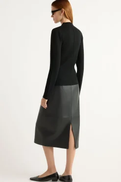 Hua Jia Briony Back-Slit Vegan Leather Skirt< Skirts