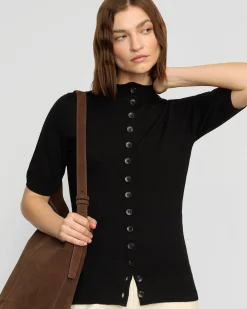 Brilliant Wise Corporation Limited Charlotte Wool Button Short-Sleeve Sweater< Sweaters