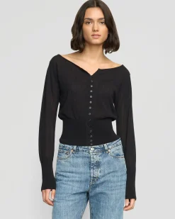 Brilliant Wise Corporation Limited Chava Semi-Sheer Button Knit Top< Sweaters|Tops