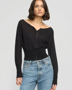 Brilliant Wise Corporation Limited Chava Semi-Sheer Button Knit Top< Sweaters|Tops