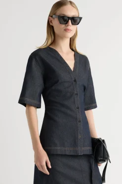 Hua Shang Group (H.K.) Ltd Emma Cinch-Waist Denim Shacket< Tops