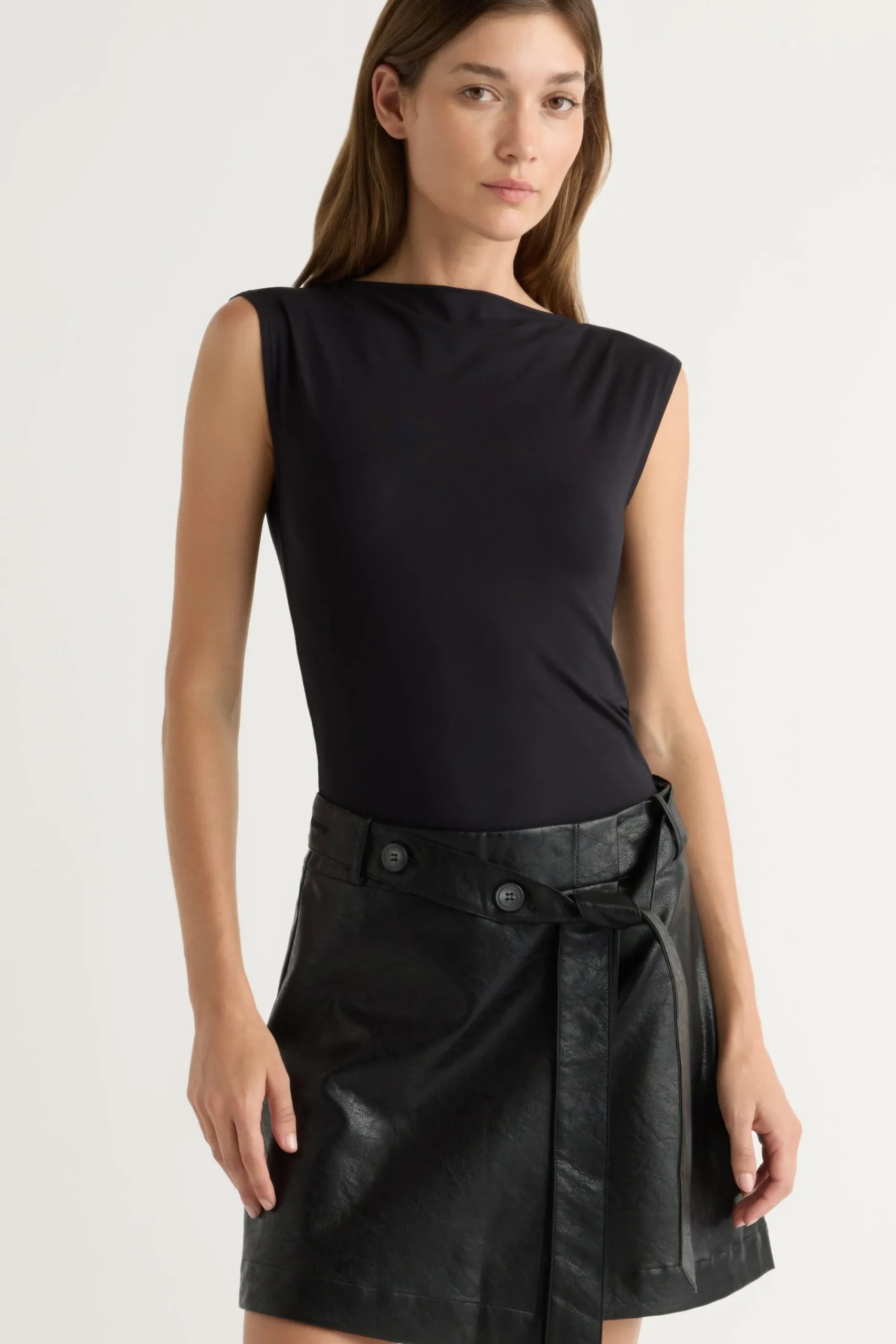 Lever Style LLC Esme Sleeveless Slit-Neck Tank< Tees|Tops
