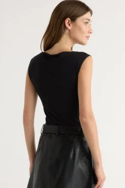 Lever Style LLC Esme Sleeveless Slit-Neck Tank< Tees|Tops