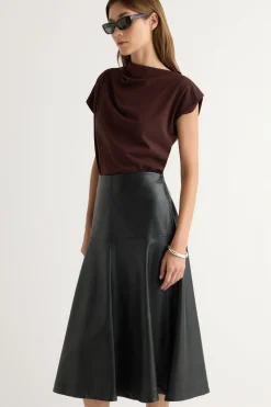Hua Jia Harley A-Line Vegan Leather Skirt< Skirts