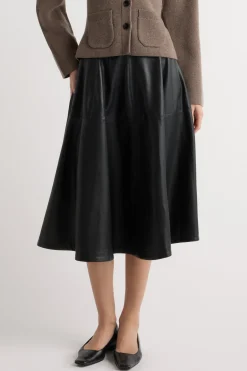 Hua Jia Harlow Vegan Leather Flare Skirt< Skirts