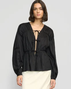 Fashion Apparels Hira Tie-Front Organic Cotton Blouse< Tops