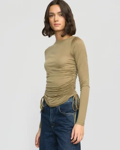 Asia Consultancy Co., Ltd Joan Tencel Ruched-Side Semi-Sheer Tee< Tees|Tops