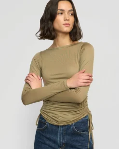 Asia Consultancy Co., Ltd Joan Tencel Ruched-Side Semi-Sheer Tee< Tees|Tops