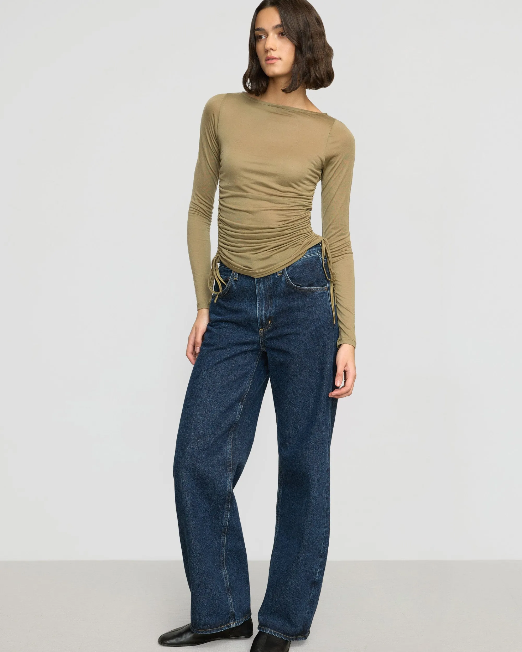 Asia Consultancy Co., Ltd Joan Tencel Ruched-Side Semi-Sheer Tee< Tees|Tops