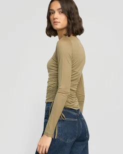 Asia Consultancy Co., Ltd Joan Tencel Ruched-Side Semi-Sheer Tee< Tees|Tops