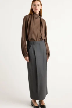 Hua Jia Josephine Scarf-Neck Tencel Blouse< Tops