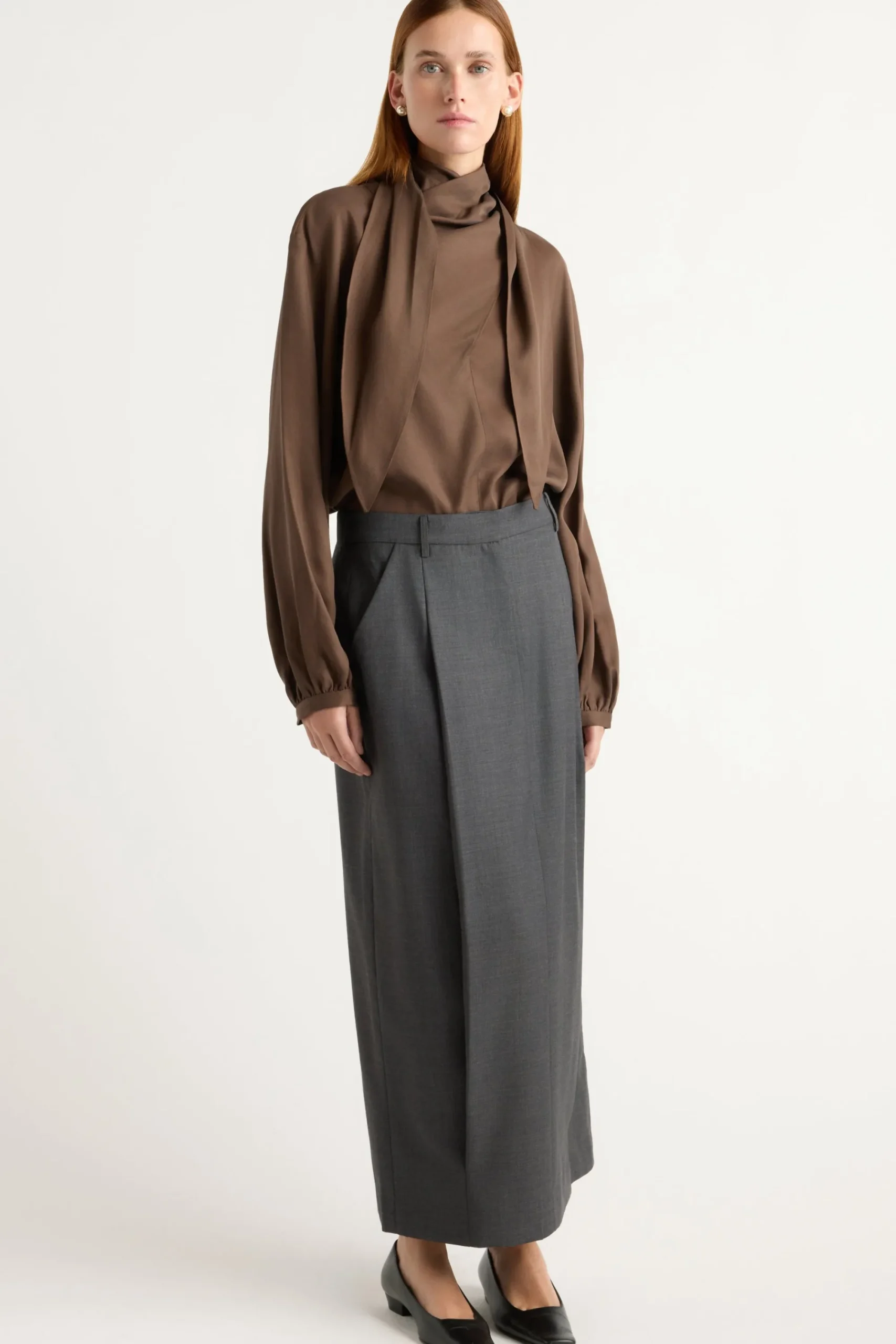 Hua Jia Josephine Scarf-Neck Tencel Blouse< Tops
