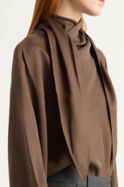 Hua Jia Josephine Scarf-Neck Tencel Blouse< Tops