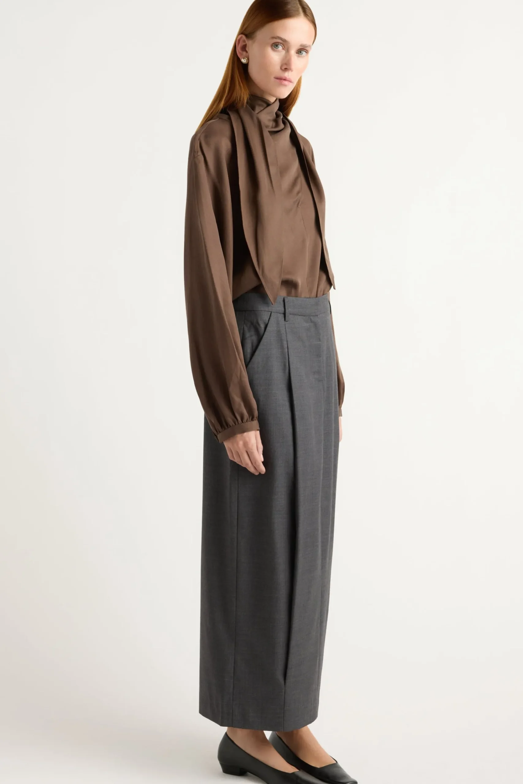 Hua Jia Josephine Scarf-Neck Tencel Blouse< Tops