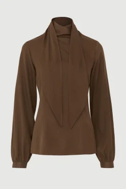 Hua Jia Josephine Scarf-Neck Tencel Blouse< Tops
