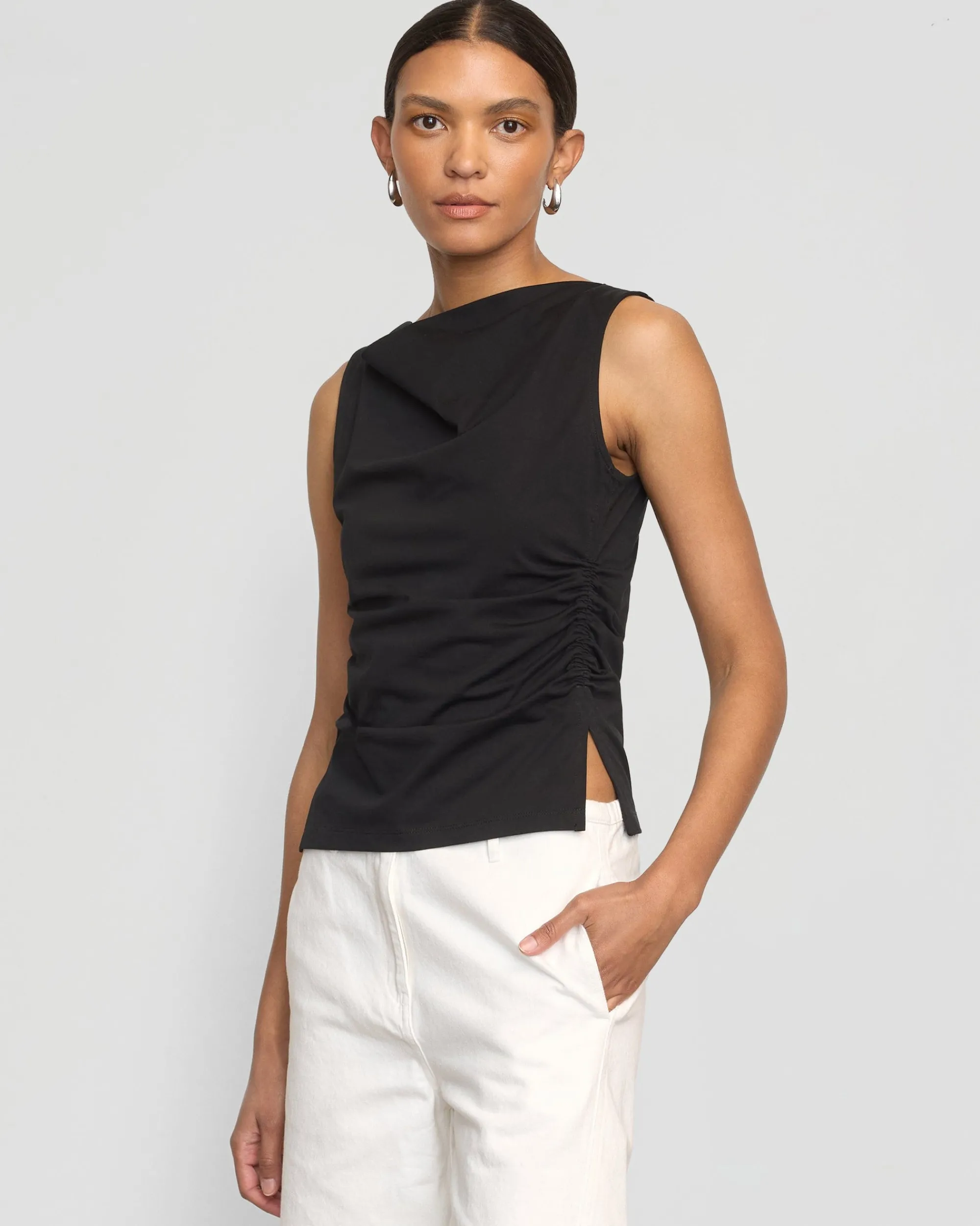 Hua Shang Group (H.K.) Ltd Josie Shirred-Side Cowl-Neck Tee< Tees|Tops