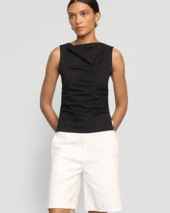 Hua Shang Group (H.K.) Ltd Josie Shirred-Side Cowl-Neck Tee< Tees|Tops