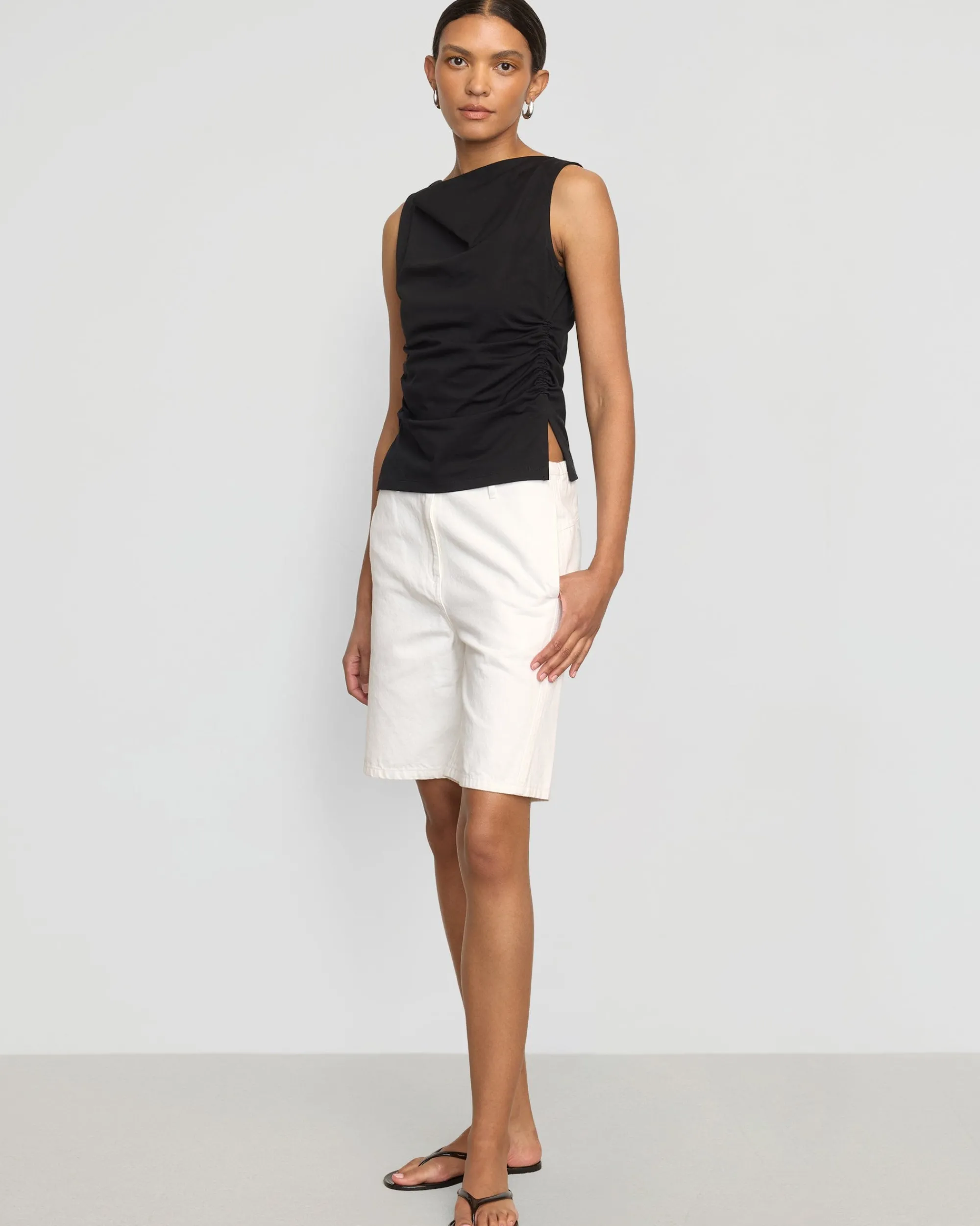 Hua Shang Group (H.K.) Ltd Josie Shirred-Side Cowl-Neck Tee< Tees|Tops