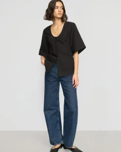 Hua Jia Katniss Pocket Tulip-Hem Blouse< Tops