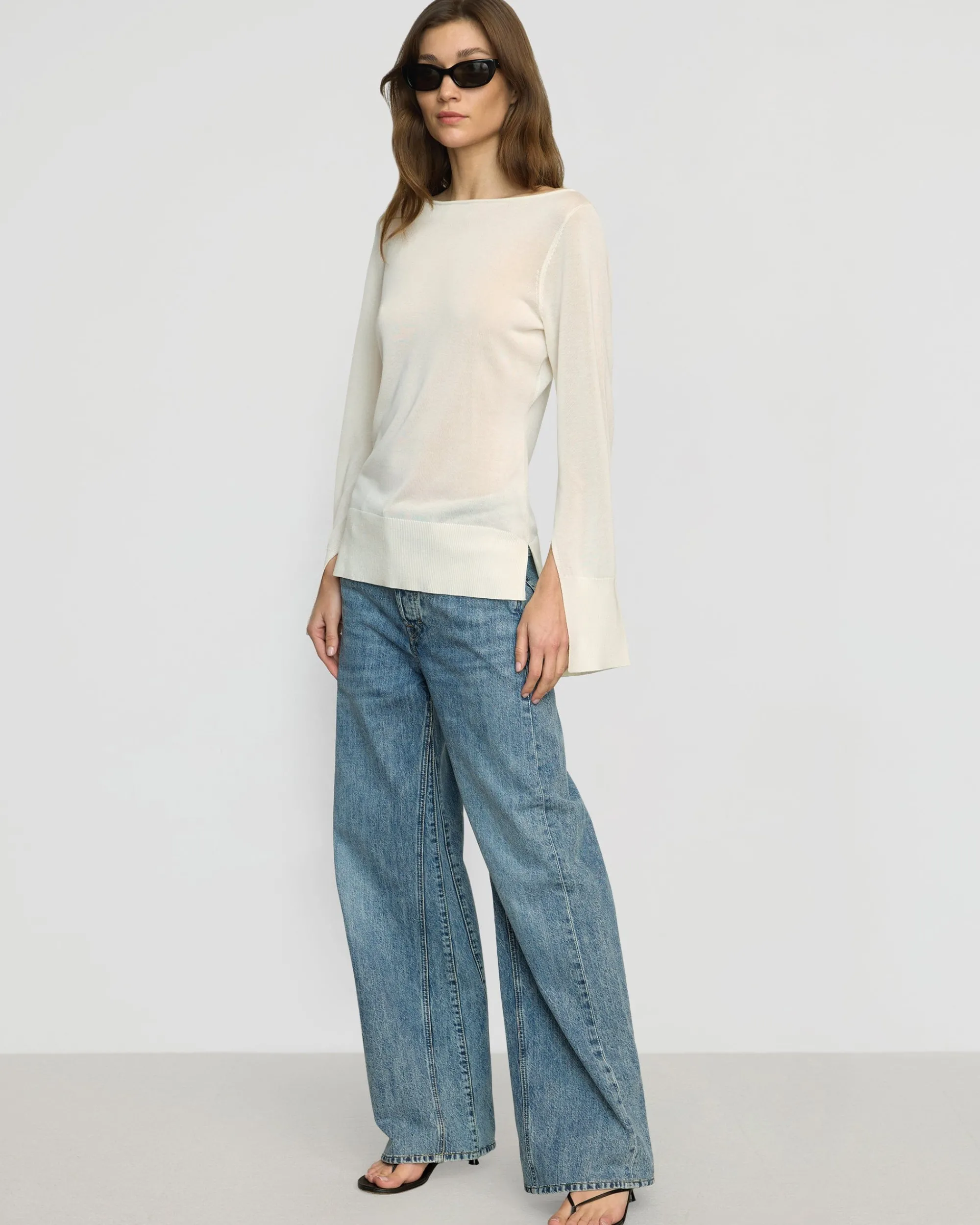 Brilliant Wise Corporation Limited Keegan Semi-Sheer Slit-Neck Knit Top< Sweaters|Tops