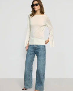 Brilliant Wise Corporation Limited Keegan Semi-Sheer Slit-Neck Knit Top< Sweaters|Tops