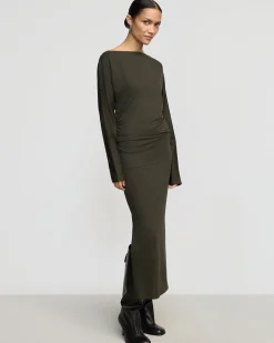 Asia Consultancy Co., Ltd Kezia Off-Shoulder Satin Jersey Dress< Dresses