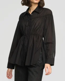 Fashion Apparels Kia Tie-Front Cotton-Silk Tunic Blouse< Tops