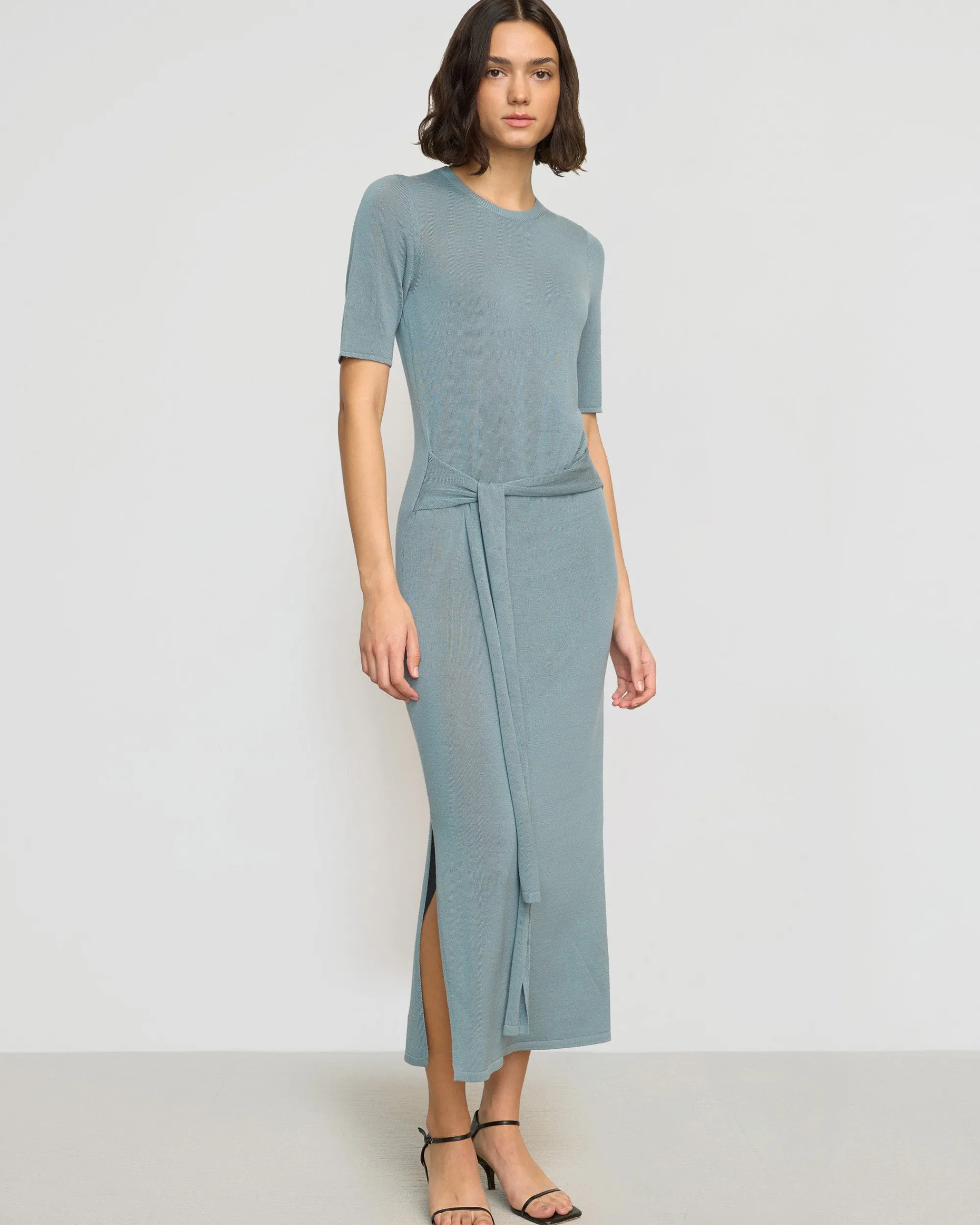 Brilliant Wise Corporation Limited Larkyn Tie-Front Semi-Sheer Tencel-Wool Dress< Dresses