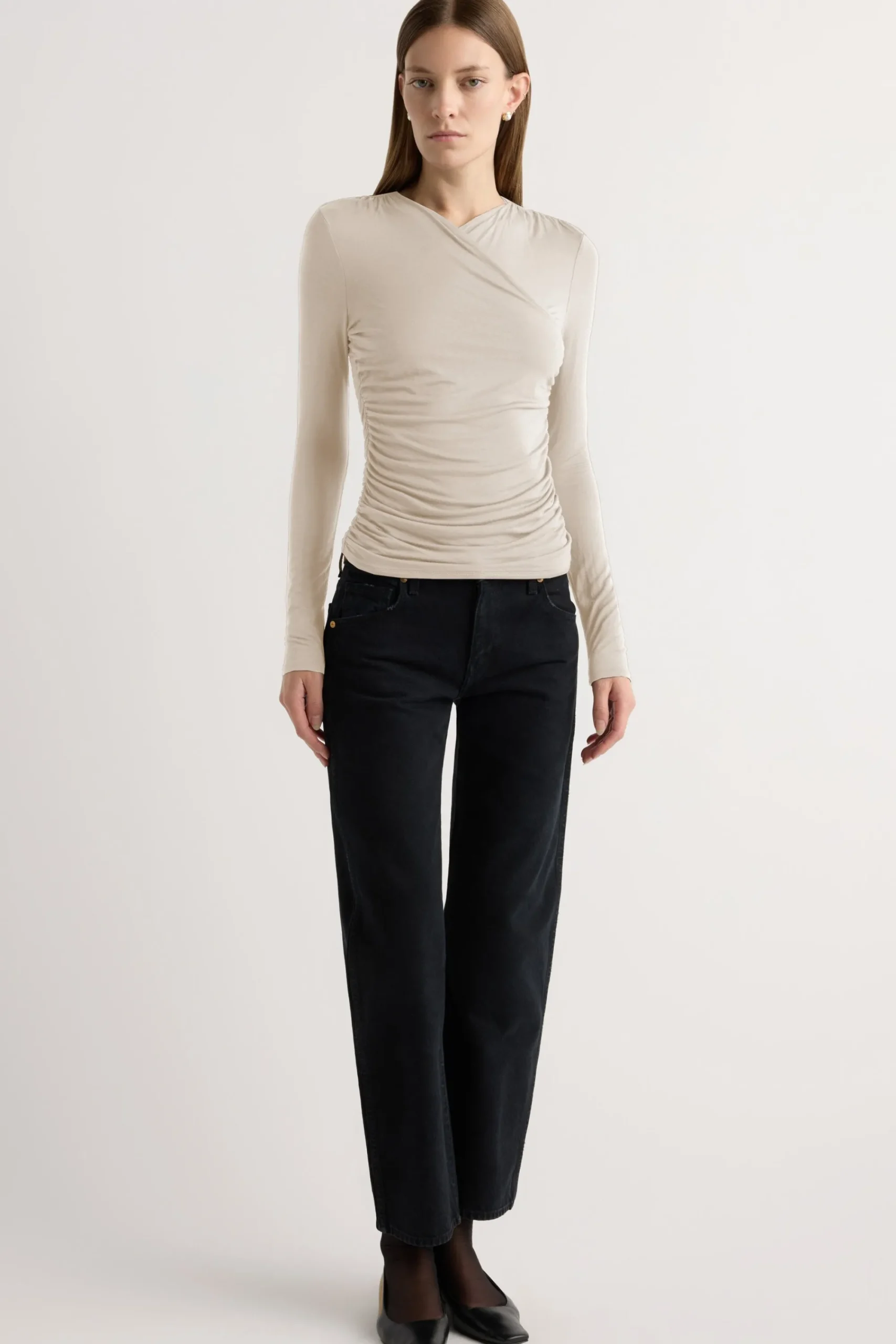 Lever Style LLC Lilou Wrap-Neck Long-Sleeve Tee< Tees|Tops