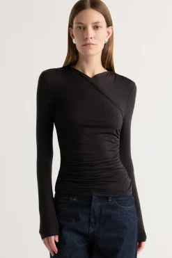Lever Style LLC Lilou Wrap-Neck Long-Sleeve Tee< Tees|Tops