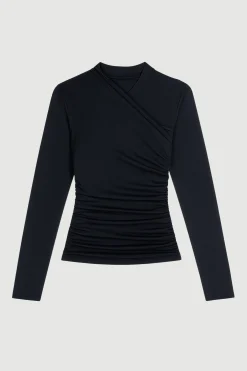 Lever Style LLC Lilou Wrap-Neck Long-Sleeve Tee< Tees|Tops
