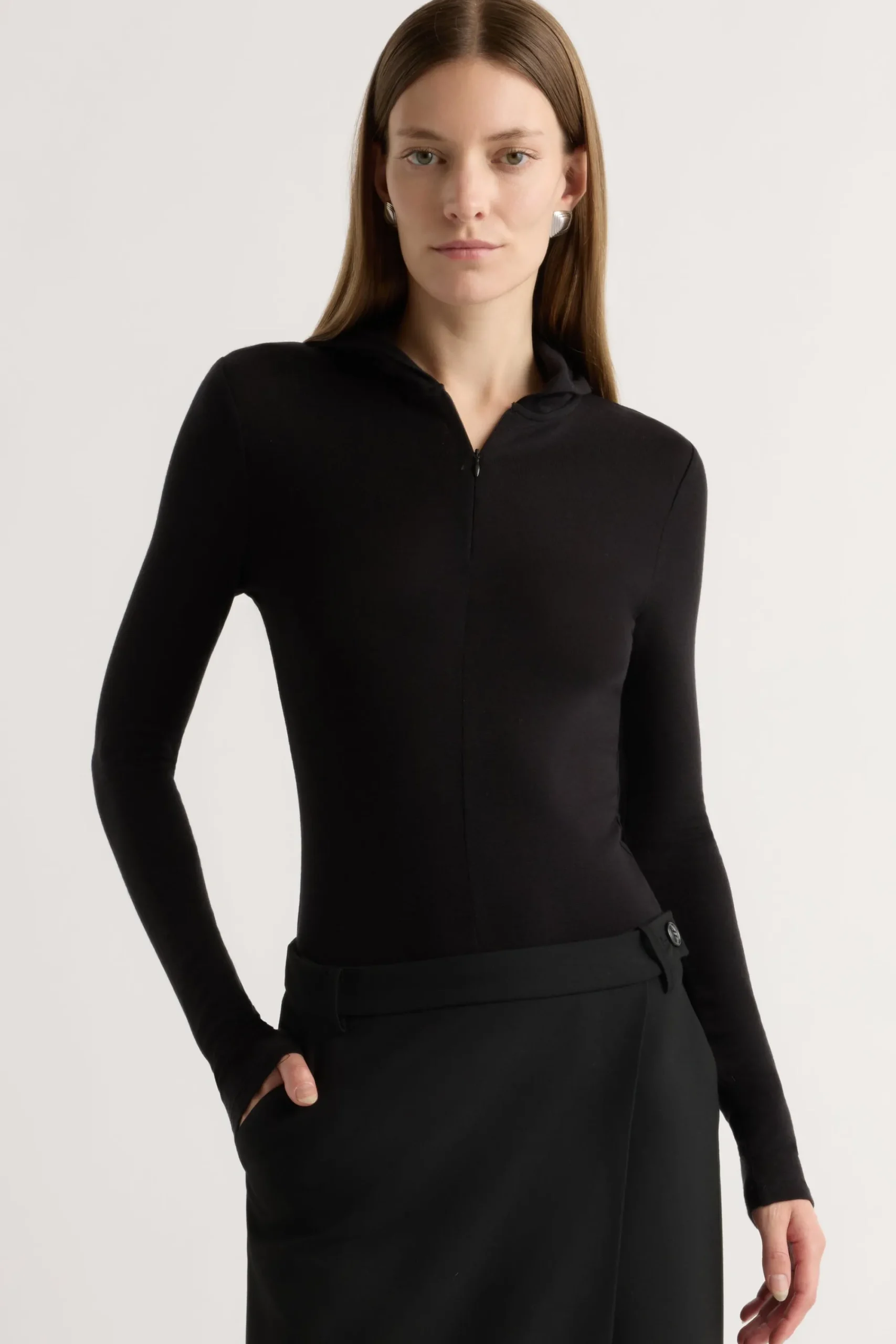 Asia Consultancy Co., Ltd Nyla Zip Tencel-Wool Hooded Tee< Tees|Tops