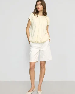 Hua Jia Orinda Shirred-Neck Bubble-Hem Blouse< Tops