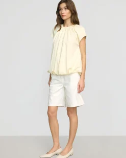 Hua Jia Orinda Shirred-Neck Bubble-Hem Blouse< Tops
