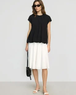 Hua Jia Orinda Shirred-Neck Bubble-Hem Blouse< Tops