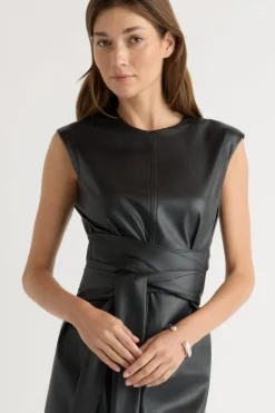 Hua Jia Pilar Vegan Leather Tie-Front Dress< Dresses