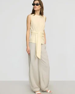 Brilliant Wise Corporation Limited Rois Tie-Front Linen-Cotton Top< Sweaters|Tops