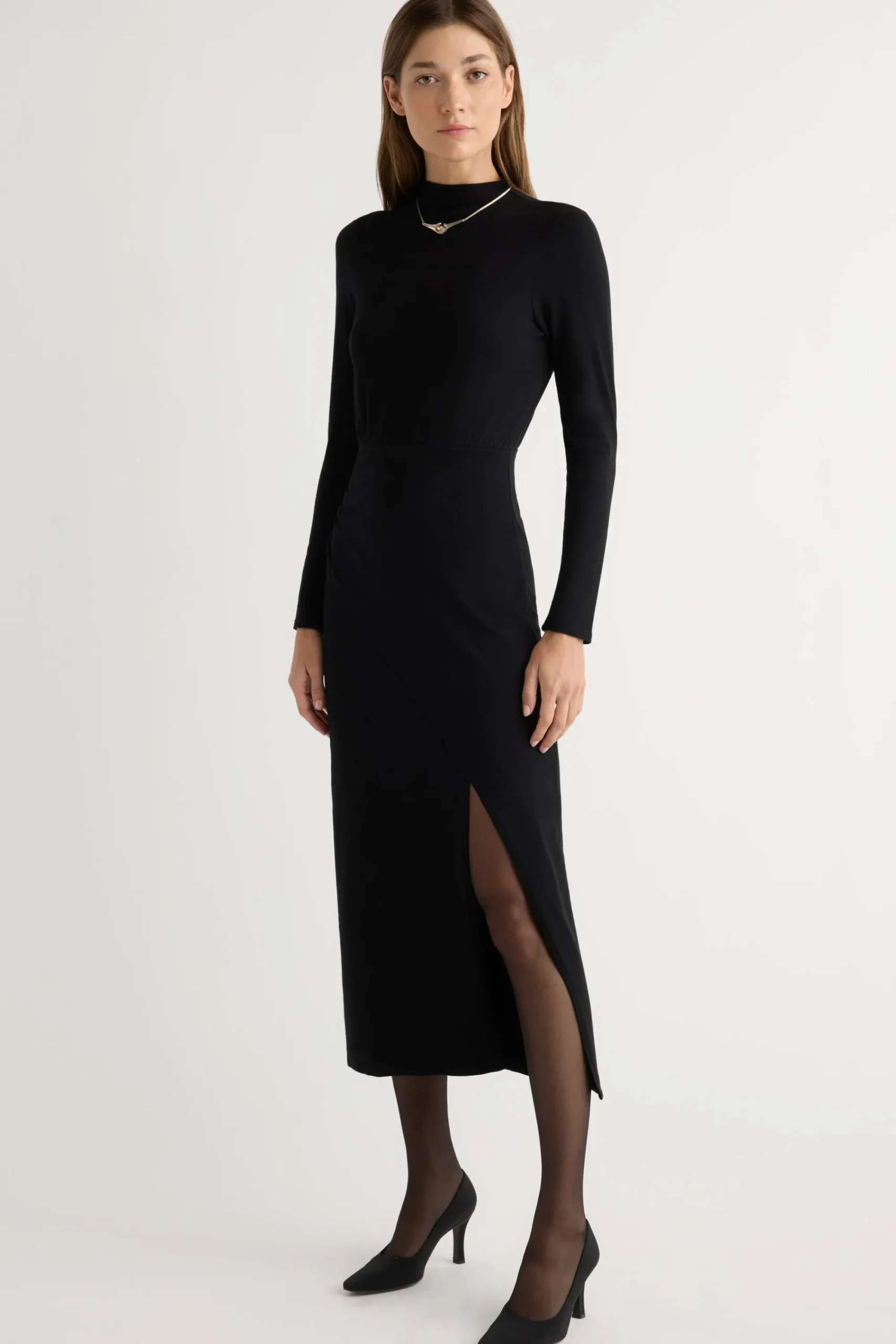 No Less Than Suki Mock-Neck Side-Slit Dress< Dresses