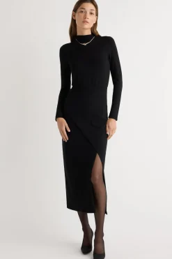 No Less Than Suki Mock-Neck Side-Slit Dress< Dresses