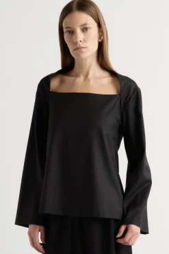 Hua Jia Tatiana Wide-Neck Flare-Sleeve Blouse< Tops