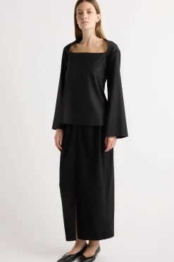 Hua Jia Tatiana Wide-Neck Flare-Sleeve Blouse< Tops