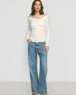Asia Consultancy Co., Ltd Theresa Ruched Off-Shoulder Long-Sleeve Tee< Tees|Tops