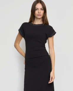 Asia Consultancy Co., Ltd Vela Contrast-Stitch Ruched-Waist Dress< Dresses