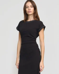 Asia Consultancy Co., Ltd Vela Contrast-Stitch Ruched-Waist Dress< Dresses